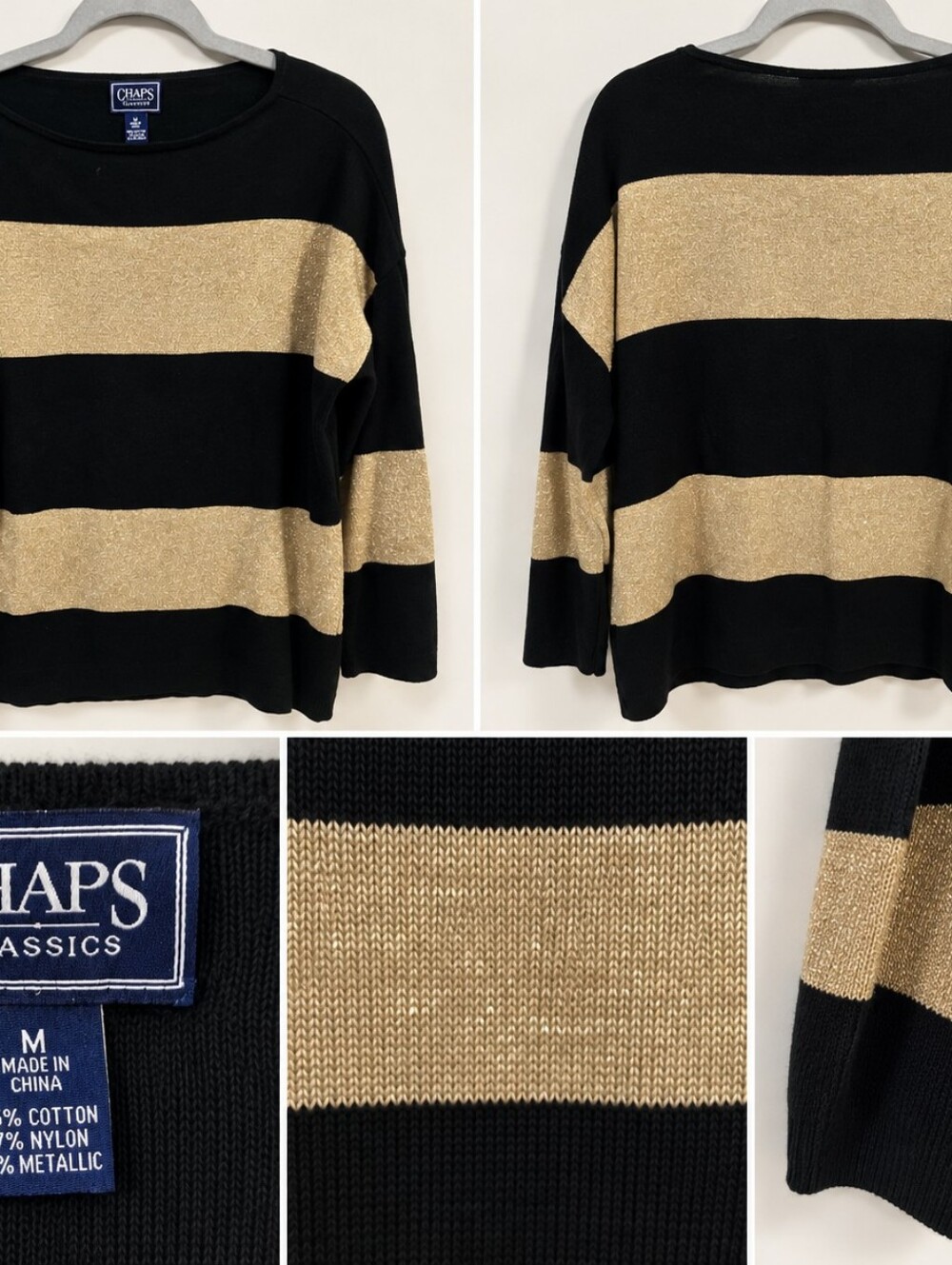 Black and Gold Metallic Stripe Sweater